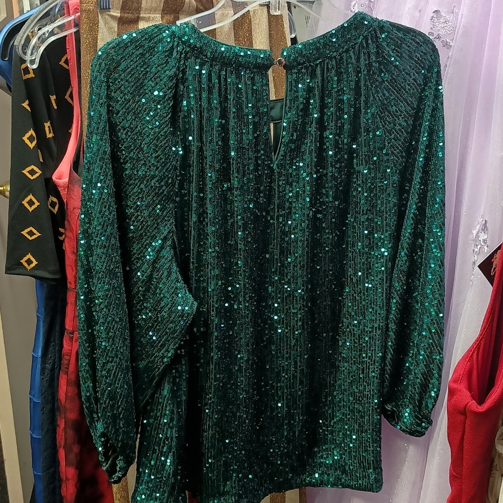 Vince Camuto Green Sequin Blouse - Picture 3 of 4